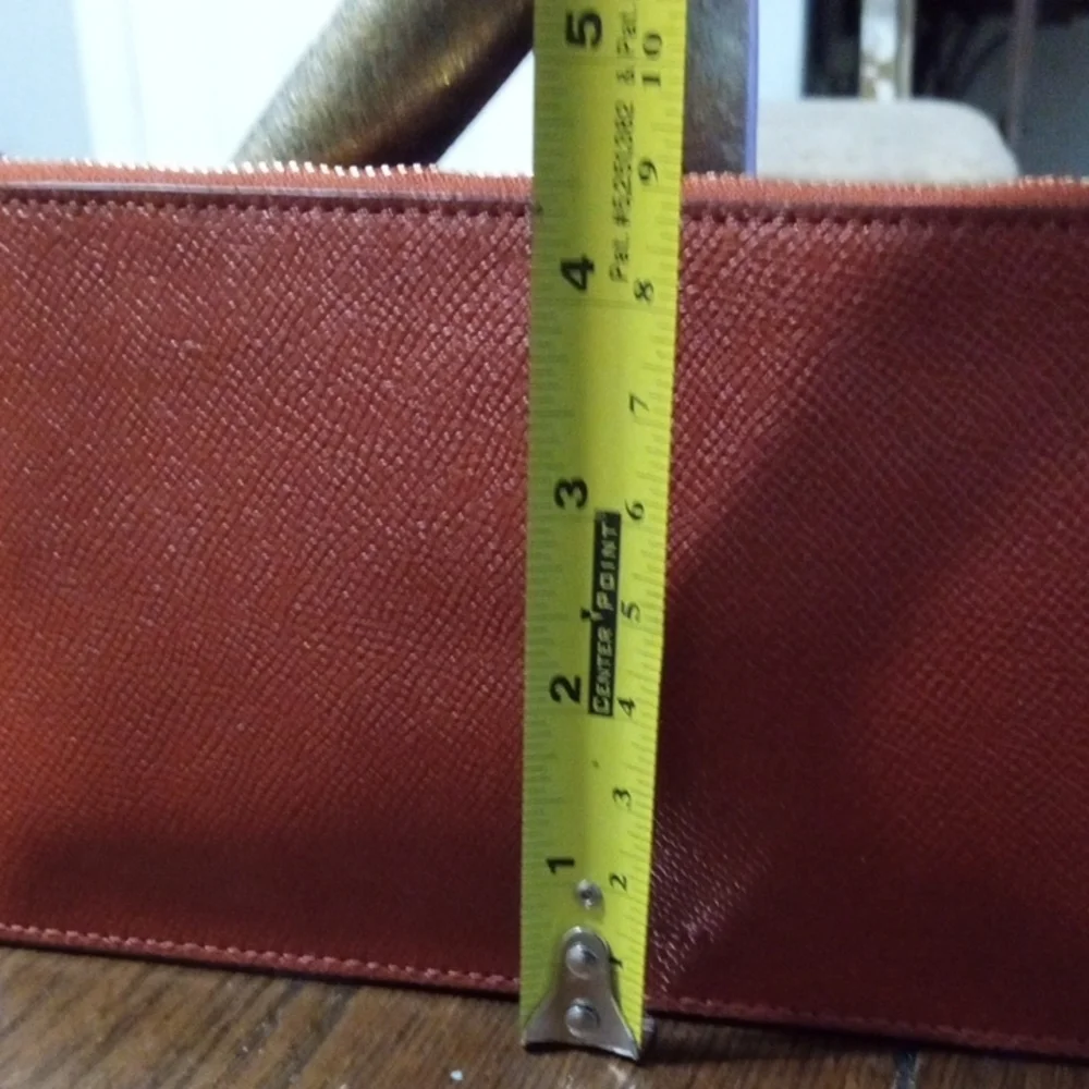 COACH Red Brick Brown Gold Leather Wallet Bag